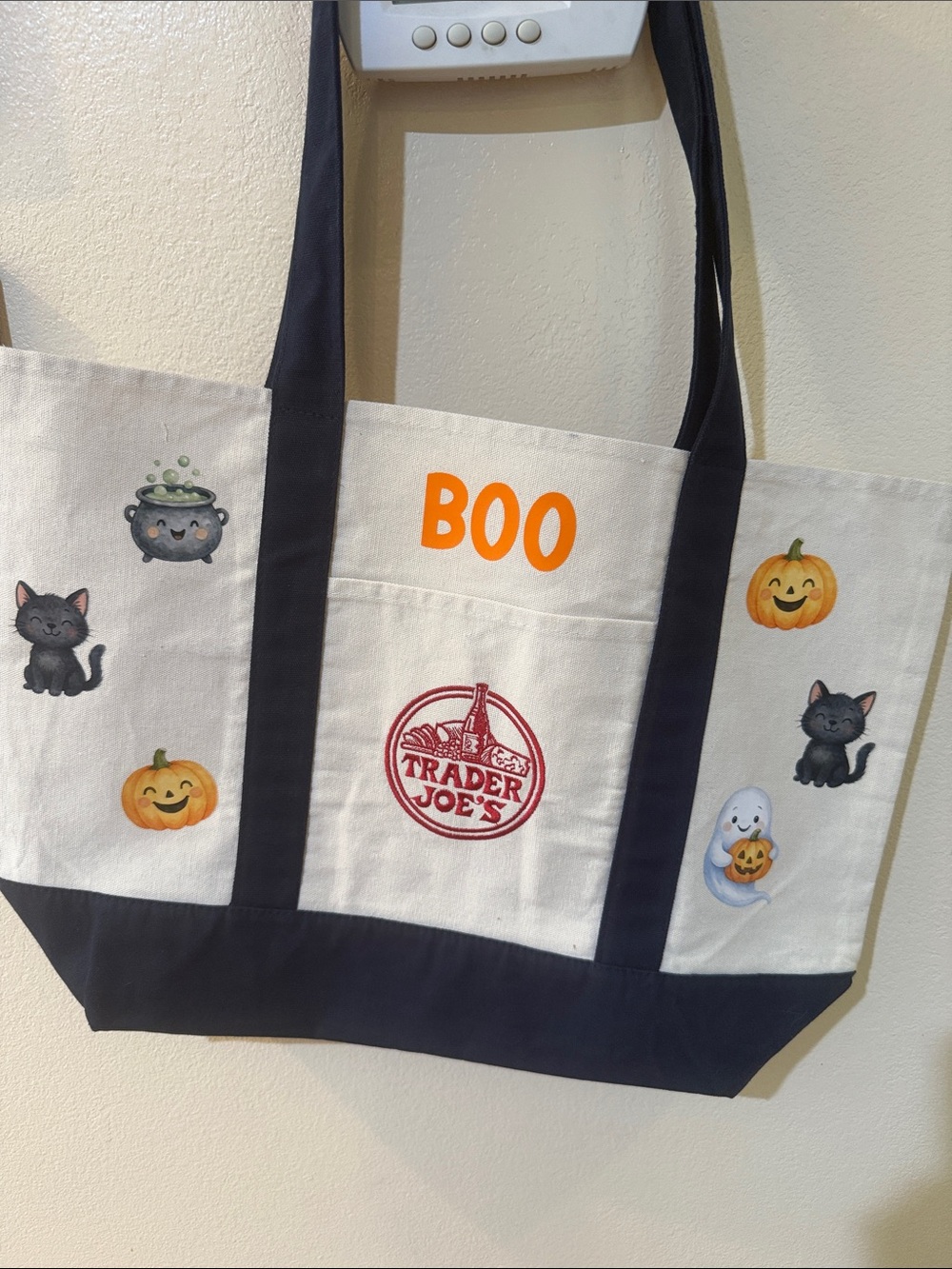 Halloween Canvas Tote Bag in Cream and Black from Trader Joe’s